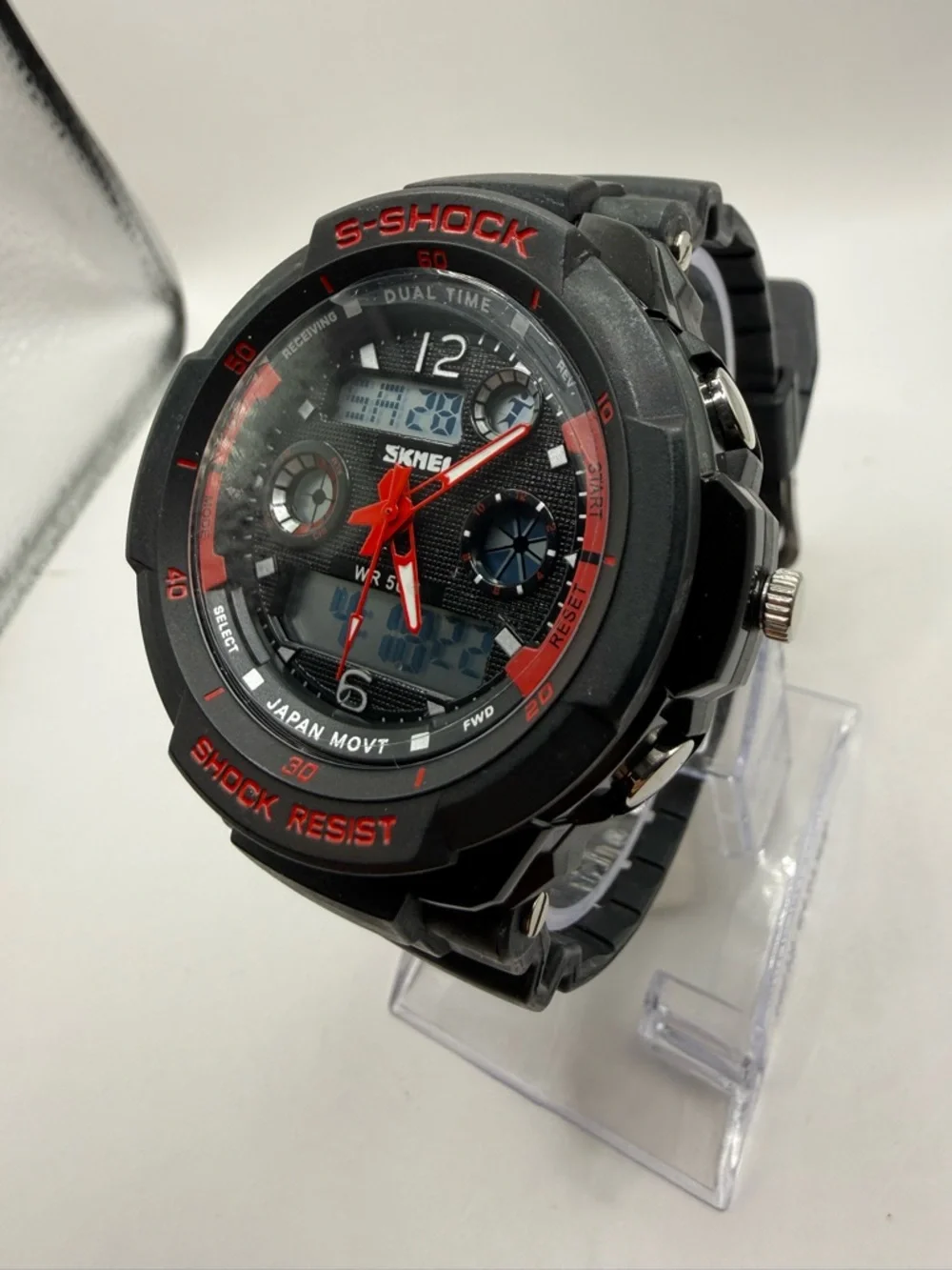 SKMEI S-Shock Men's Sports Quartz Digital Watch Alarm  Red & Black Dial 45mm - Picture 7 of 10